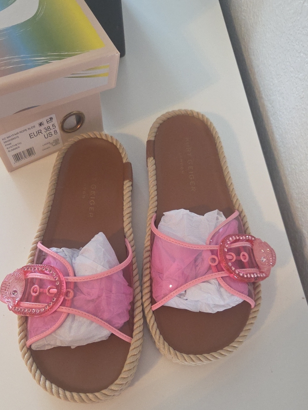 Kurt Geiger Pink Beaded Slide Sandals